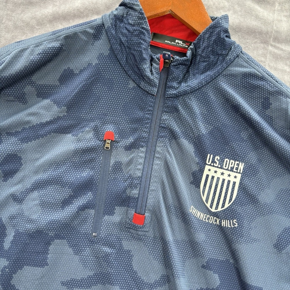 RLX Ralph Lauren Mens Blue L Camo 2018 U.S. Open Shinnecock Hills 1/4 Zip Golf